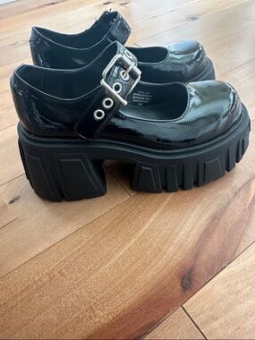 Current Mood Dolls Kill Black Patent Platform Goth Punk Mary Janes Shoes 8 VGUC